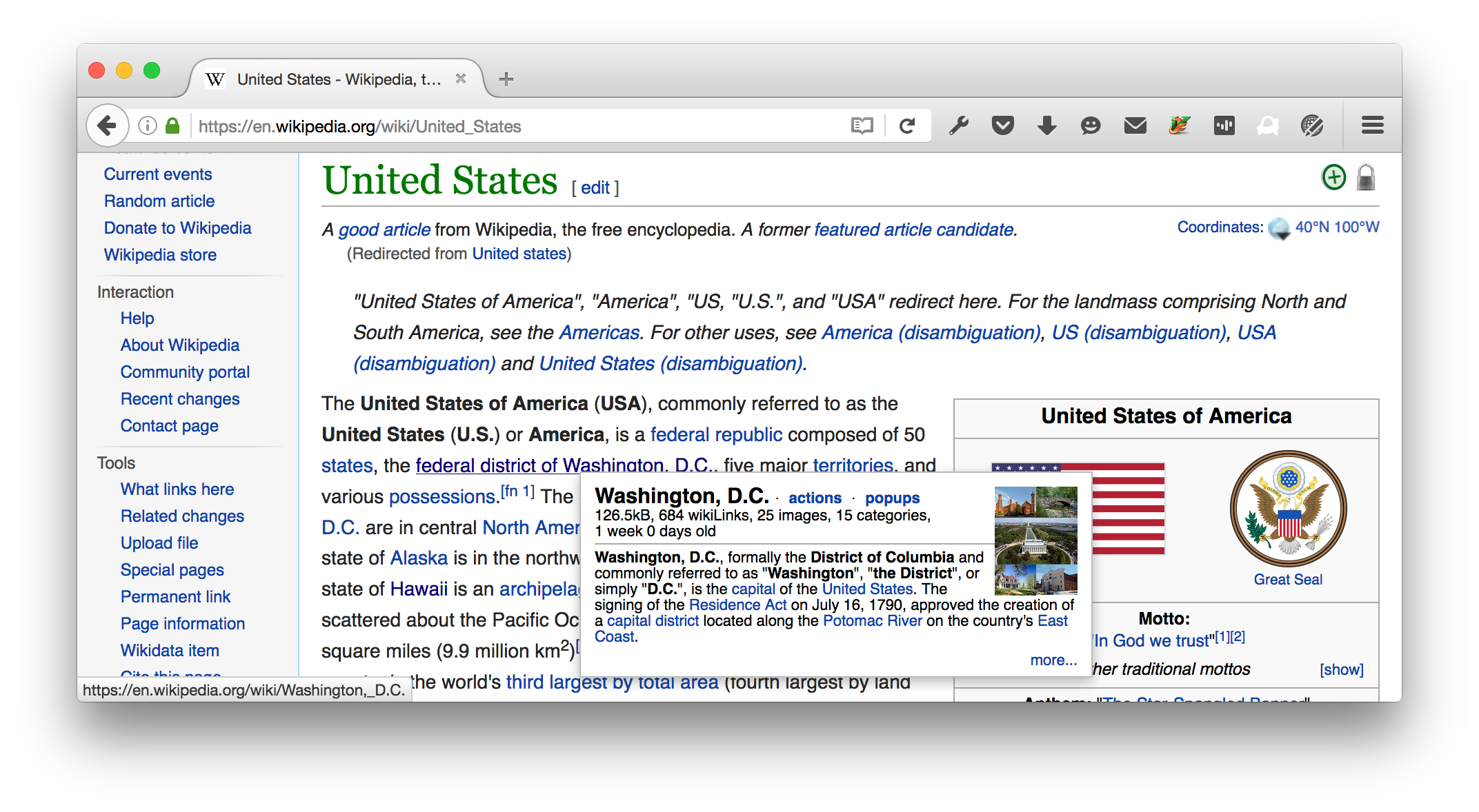 wikipedia link mouse-over shows next page pop-up